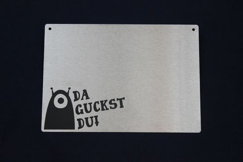 Edelstahl Magnettafel / Pinnwand DIN A4 "Da Guckst Du"